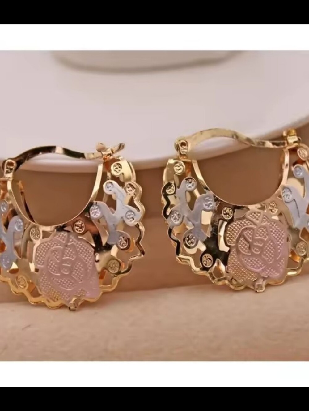 Gold and Pink Floral Hoop Earrings - Women Jewelry G17